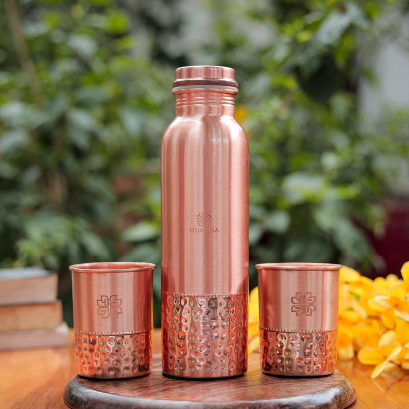 Half Hammered Copper Bottle Set