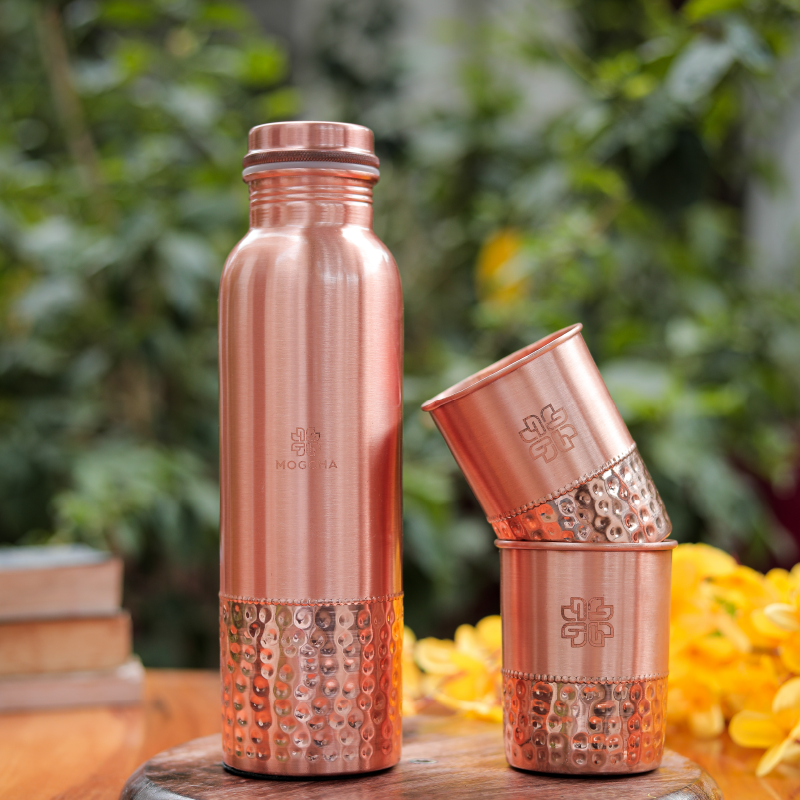 Half Hammered Copper Bottle Set