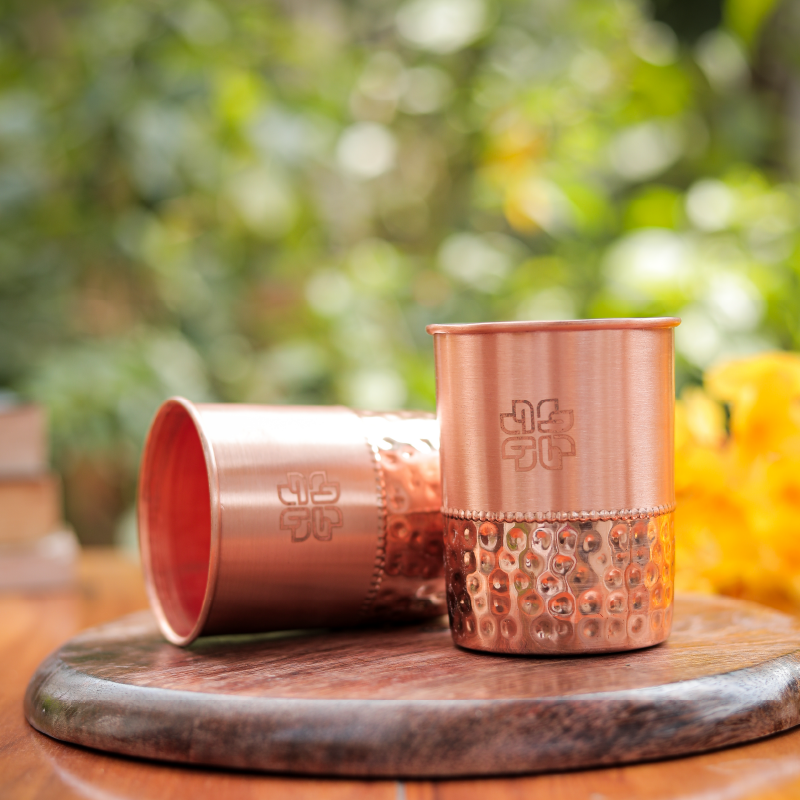 Half Hammered Copper Glass Set - 2Pcs
