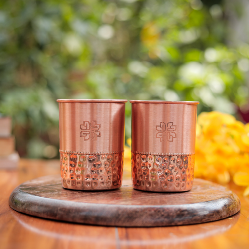 Half Hammered Copper Glass Set - 2Pcs