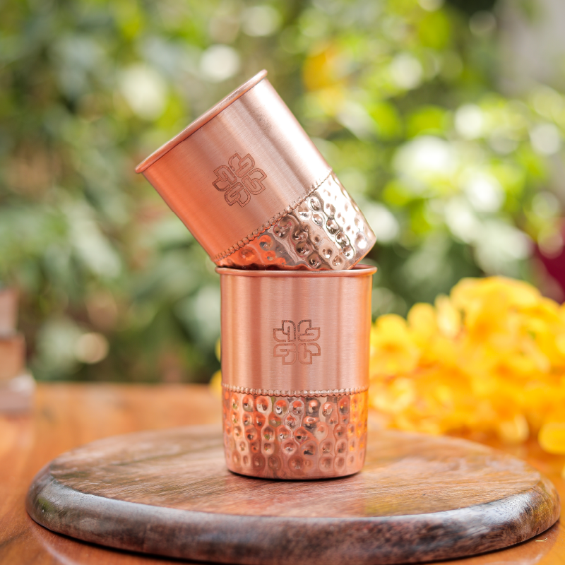 Half Hammered Copper Glass Set - 2Pcs