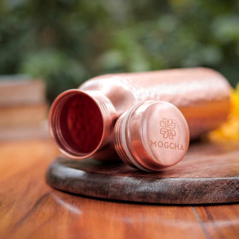 Hammered Pure Copper Bottle Set