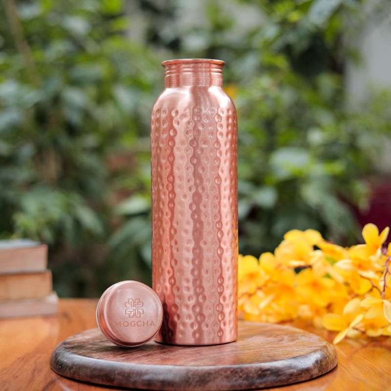 Hammered Pure Copper Bottle Set