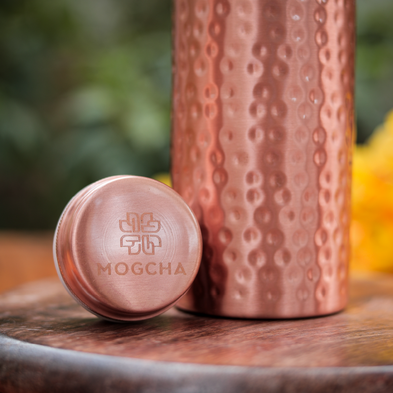 Hammered Pure Copper Bottle Set
