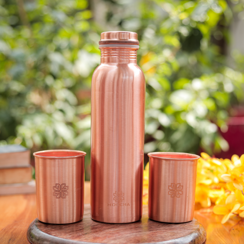 Pure Plain Copper Bottle Set