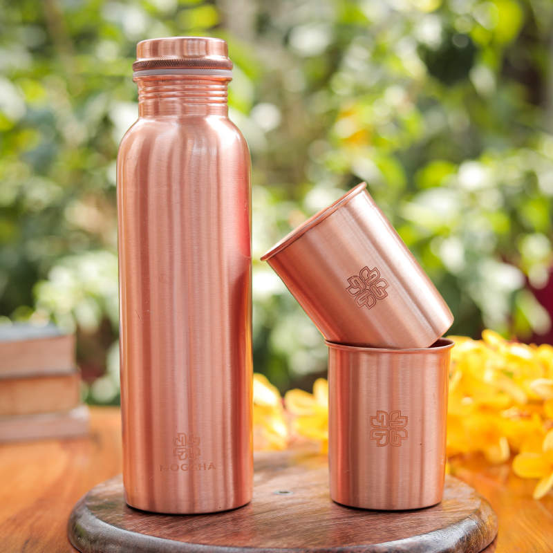 Pure Plain Copper Bottle Set