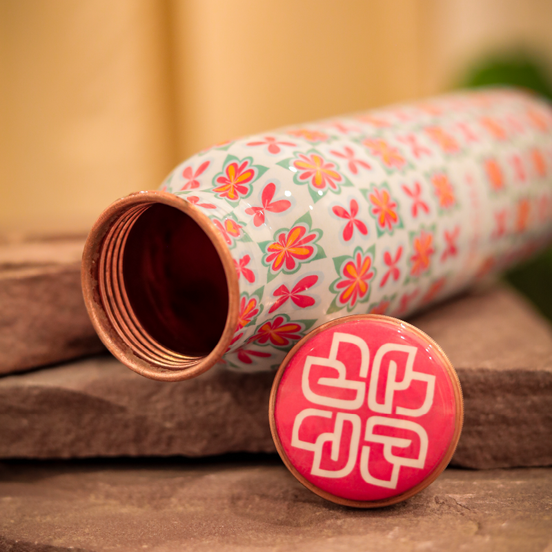 Zaha Floral Blue Copper Bottle