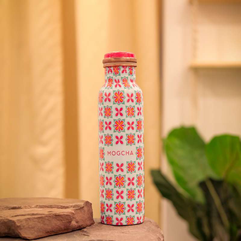 Zaha Floral Blue Copper Bottle