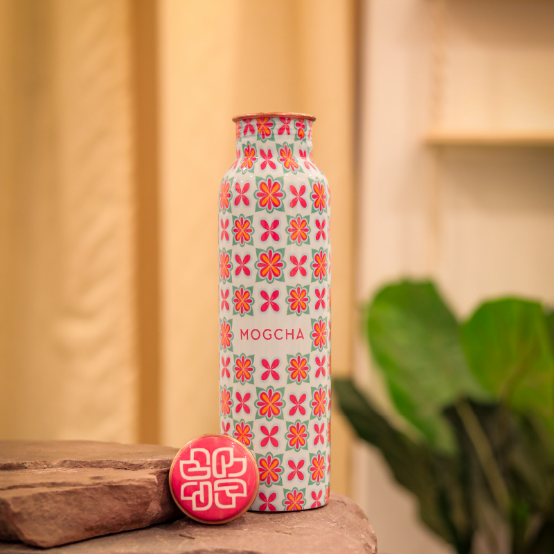 Zaha Floral Blue Copper Bottle